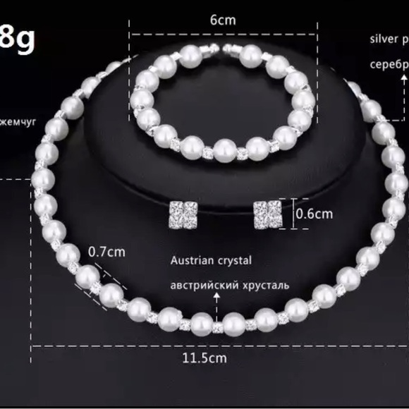 Wedding Bridal Jewelry Set Pearl Party Prom Silver Color - Picture 2 of 5